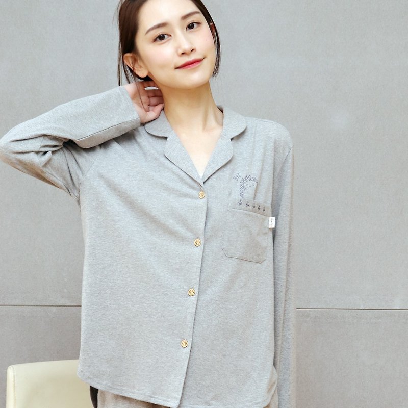 GOTSMIT Organic Cotton Embroidered Cardigan Shirt Loungewear - Twist Dark Grey - Loungewear & Sleepwear - Cotton & Hemp Gray
