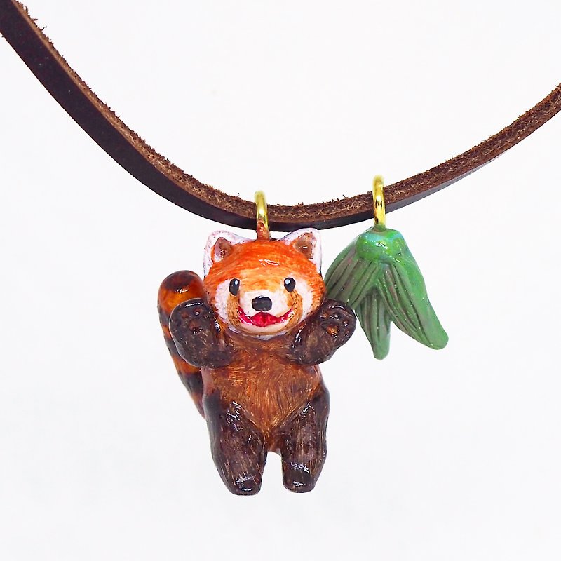 小熊猫手工手繪頸鏈/墜子 Red Panda handmade necklace - 頸圈項鍊 - 黏土 橘色