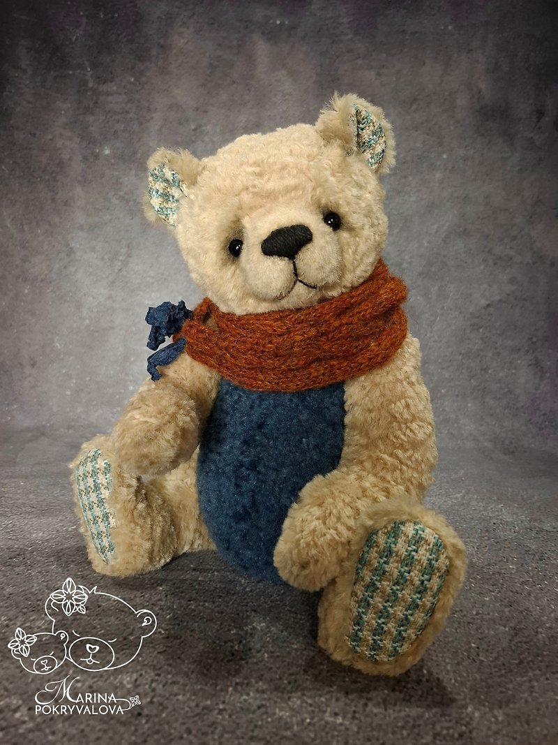 Handmade teddy bear. Plush bear toy. Artist bear gift. Blue bear. Birthday gift. - Stuffed Dolls & Figurines - Other Materials Blue