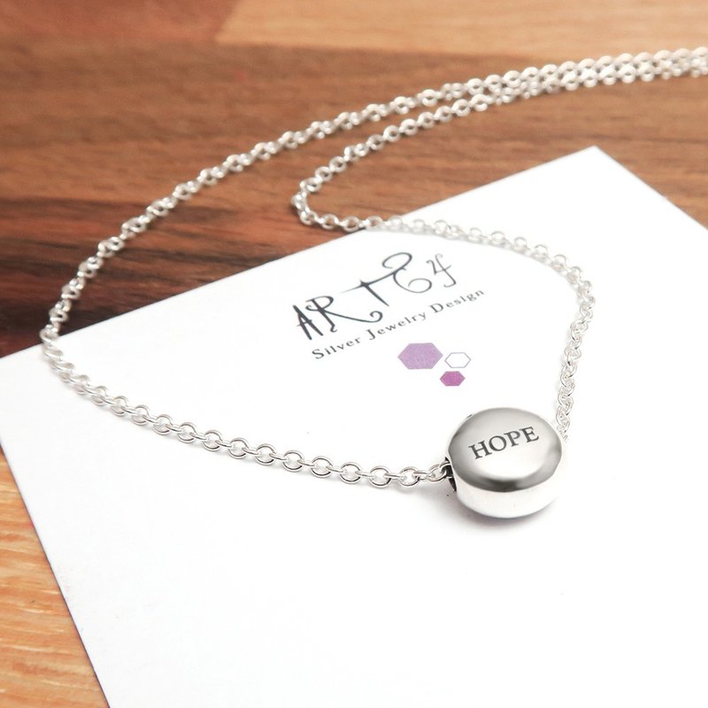 【客製化禮物】檸檬薄荷糖(大) 刻字款 圓形銀珠客製項鍊 925純銀 - 項鍊 - 純銀 銀色