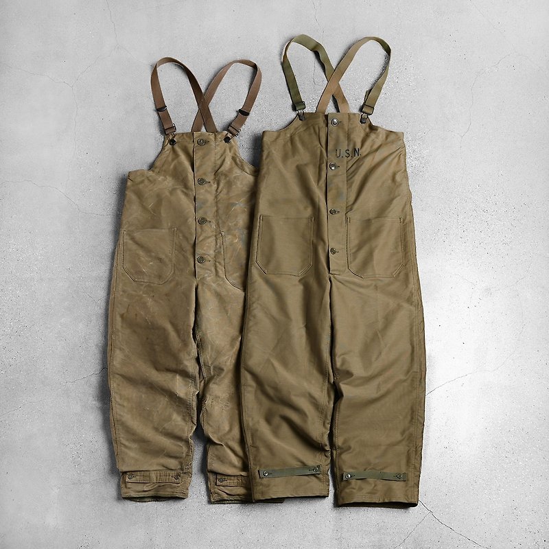 40's WWII 美國海軍公發甲板吊帶褲  / Vintage 古著 - 吊帶褲/連身褲 - 棉．麻 卡其色