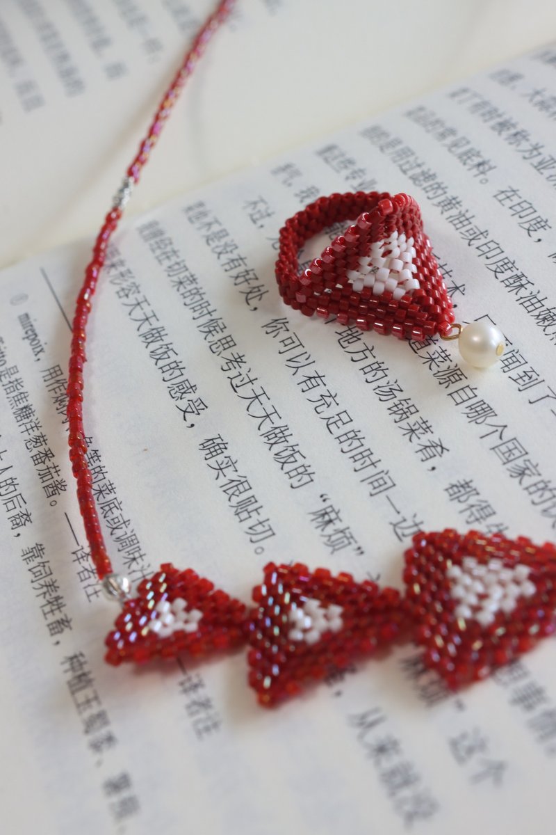 Holiday Triangle Necklace - Earrings & Clip-ons - Colored Glass Red