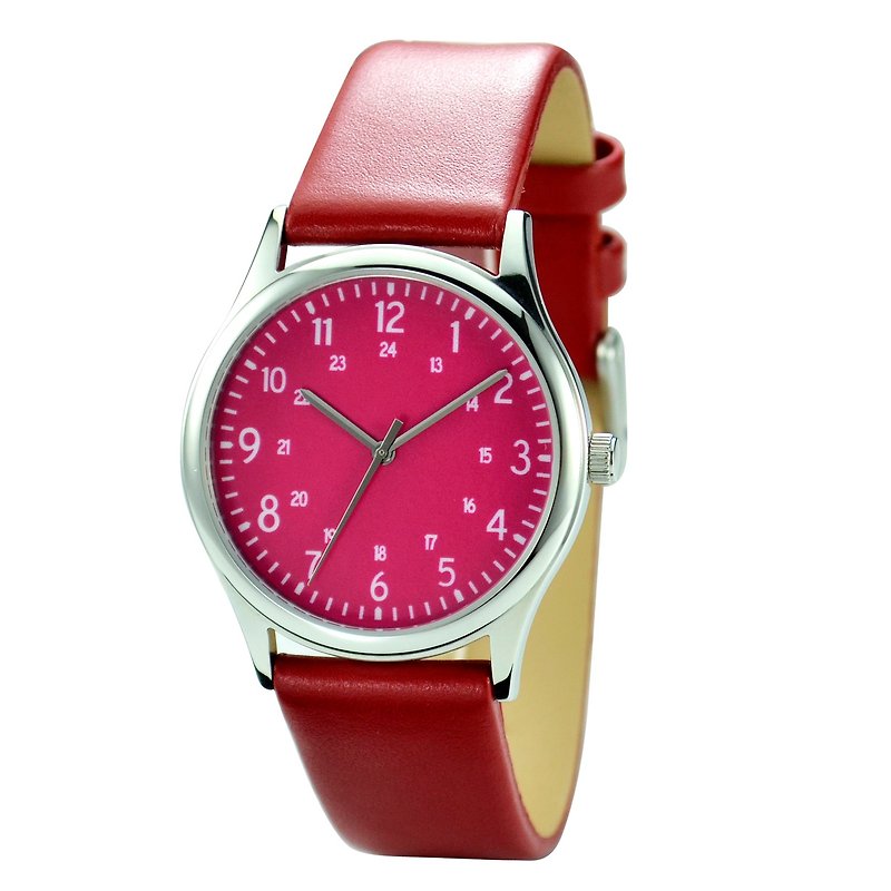 簡約1-24數字 Pink Yarrow 面 手錶 男女合用 全球免運費 - 女錶 - 其他金屬 粉紅色