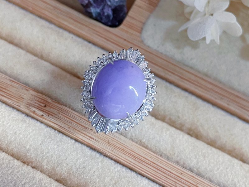 Pt platinum white gold diamond natural Myanmar A purple jade ring - แหวนทั่วไป - หยก สีม่วง