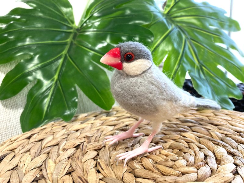 St様オーダー品　 羊毛フェルト　シルバー文鳥 - 人形・フィギュア - ウール シルバー