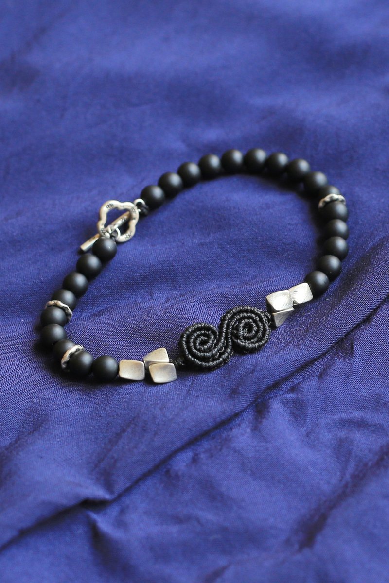 No.8-Original & Silver| s925 Silver twisted beads frosted surface 5mm black agate | Women's - สร้อยข้อมือ - เงินแท้ 