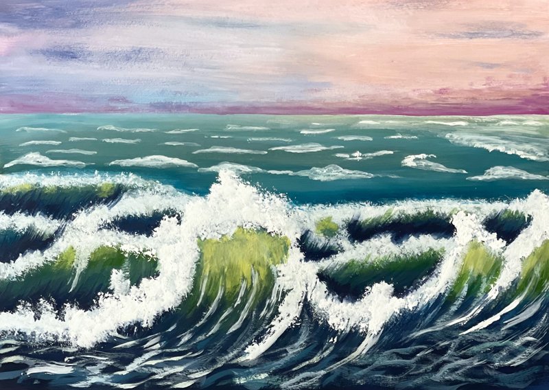 Seascape. Surf at sunset. Gouache. - 壁貼/牆壁裝飾 - 紙 