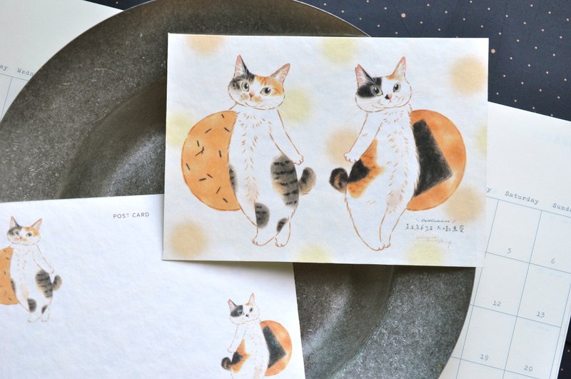 Cat Illustration Postcard-Senbei Double Pepper - การ์ด/โปสการ์ด - กระดาษ สีส้ม