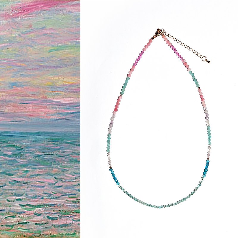 [Josanne] [Impressionism] Sunset on the seaside of Monet/Bouville. Stone natural stone necklace - สร้อยคอ - เครื่องประดับพลอย สึชมพู