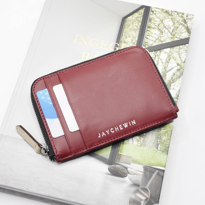 กระเป๋าสตางค์แบบซองซิป Flat Wallet สีแดงเข้ม Burgundy - กระเป๋าสตางค์ - หนังแท้ สีแดง