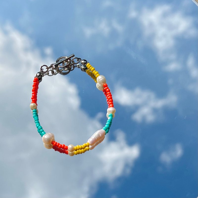 Bracelet Sandy • Colorful Sand Beaded Bracelet • Baroque Pearls • Silver Jewelry - 手鍊/手環 - 不鏽鋼 多色
