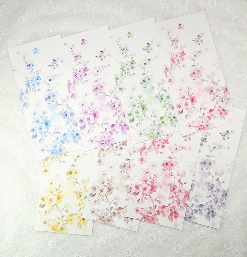Oriental-Style Butterfly and Flower Collage Background Paper - 便條紙/便利貼 - 紙 多色