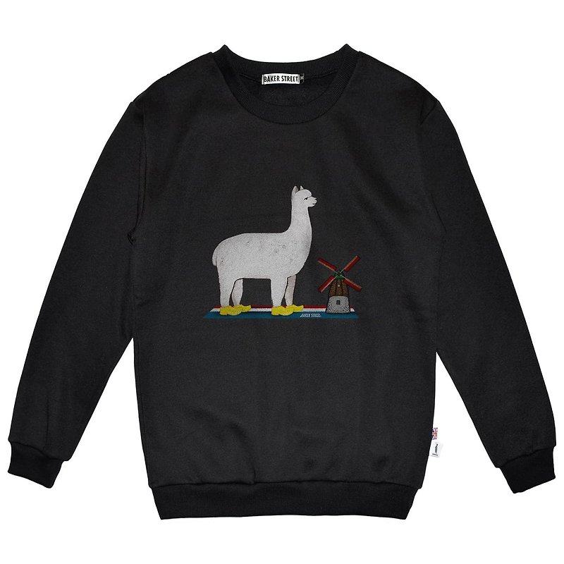British Fashion Brand -Baker Street- Alpaca in Holland Printed Sweatshirt - Unisex Hoodies & T-Shirts - Cotton & Hemp Black