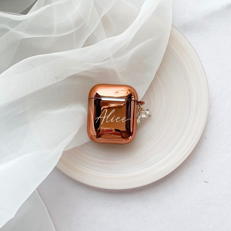 AirPods protective sleeve Rose Gold customized English calligraphy hand lettering - Phone Accessories - Silicone Gold