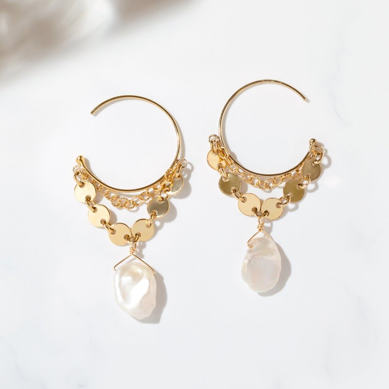 Gold Filled 淡水珍珠耳環 【Nature Coin】 - 耳環/耳夾/耳骨夾 - 其他材質 