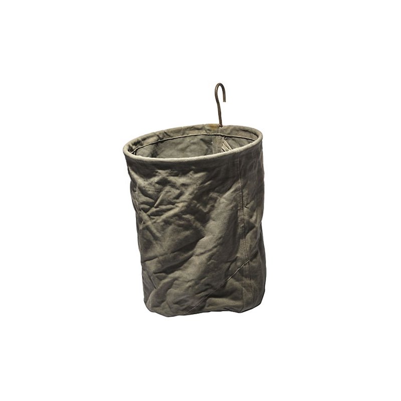 VINTAGE TENT FABRIC HOOK BASKET Retro distressed tent cloth cylinder bag - Storage - Cotton & Hemp Khaki