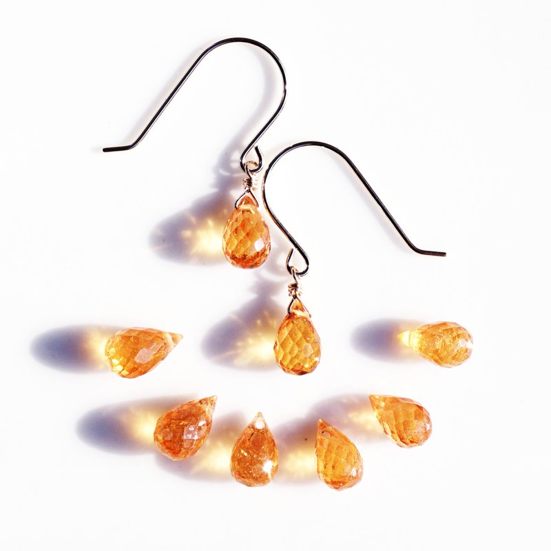 14KGF Mandarin Garnet Briolette Drop Cut Earrings Lahja - ต่างหู - เครื่องเพชรพลอย สีส้ม