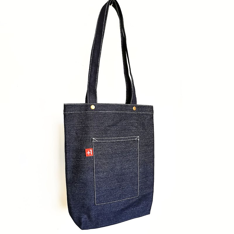 Indigo Denim Japanese Style Totebag - กระเป๋าถือ - ผ้าฝ้าย/ผ้าลินิน สีน้ำเงิน