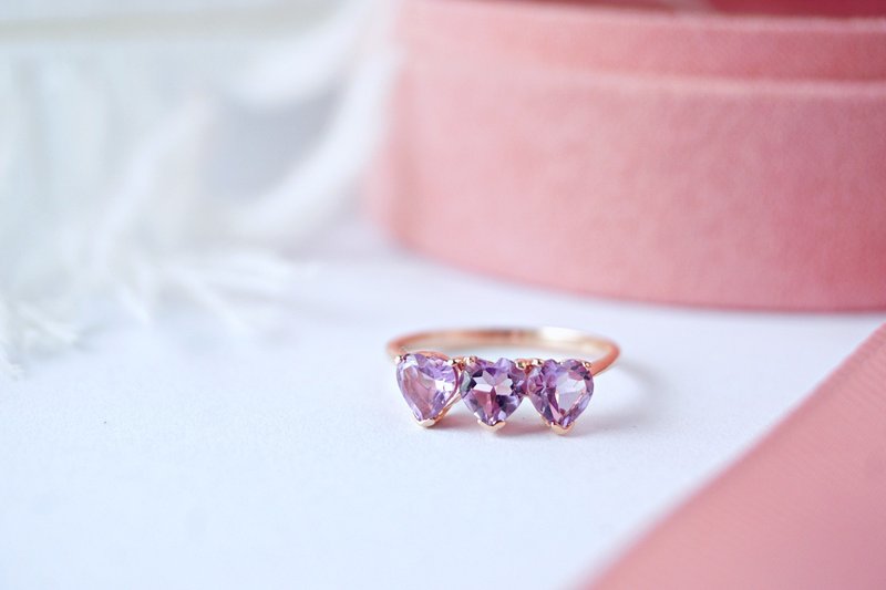 Natural Amethyst Band Ring Silver 925 With Rose Gold Plated. - 戒指 - 純銀 紫色