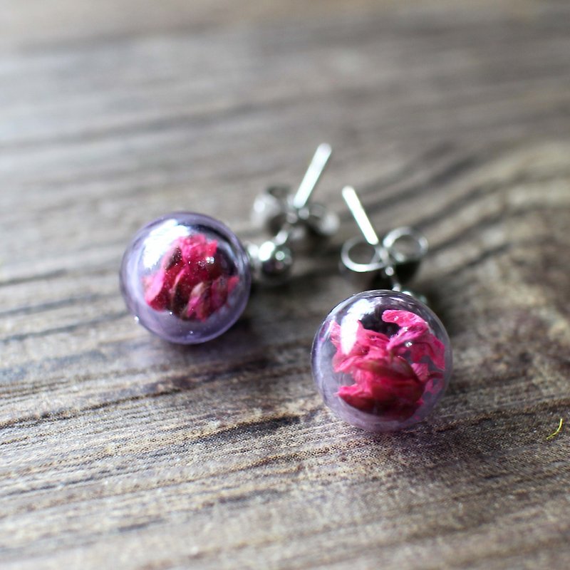 Purple glass ball earrings 316 medical needle 【Well-being】 - Earrings & Clip-ons - Glass Purple