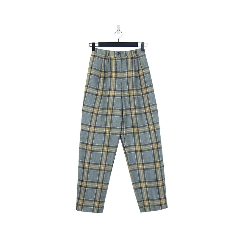 A‧PRANK :DOLLY :: Grey and Yellow Plaid Vintage Trousers (P802054) - กางเกงขายาว - ผ้าฝ้าย/ผ้าลินิน สีเทา