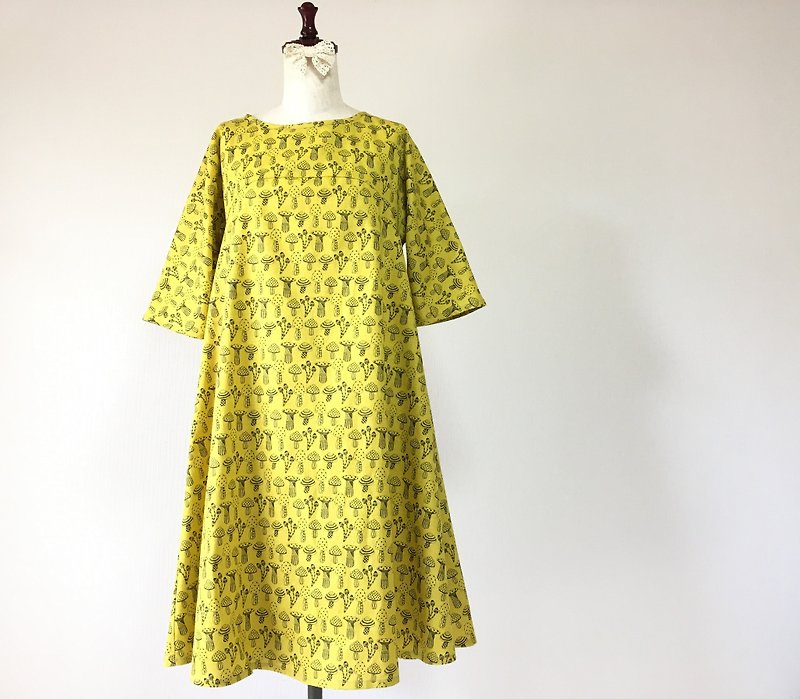 Mushroom handle dress * mustard yellow - One Piece Dresses - Cotton & Hemp Yellow