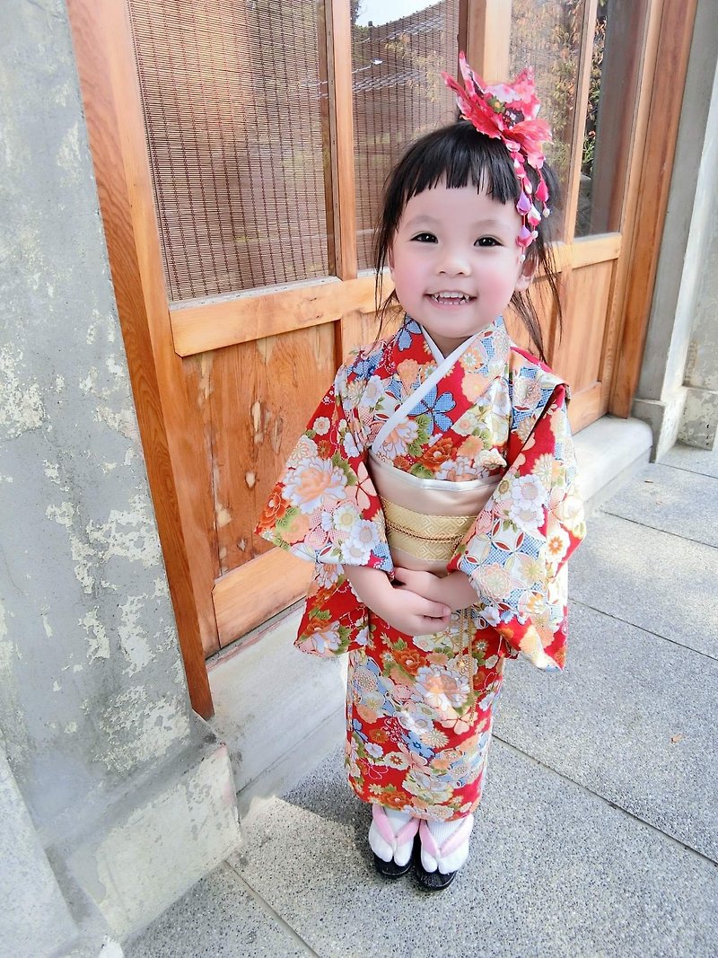Angel Nina hand-made kimono Baby Edition red peony Mi monthly income saliva caught birthday week - Baby Gift Sets - Cotton & Hemp Red