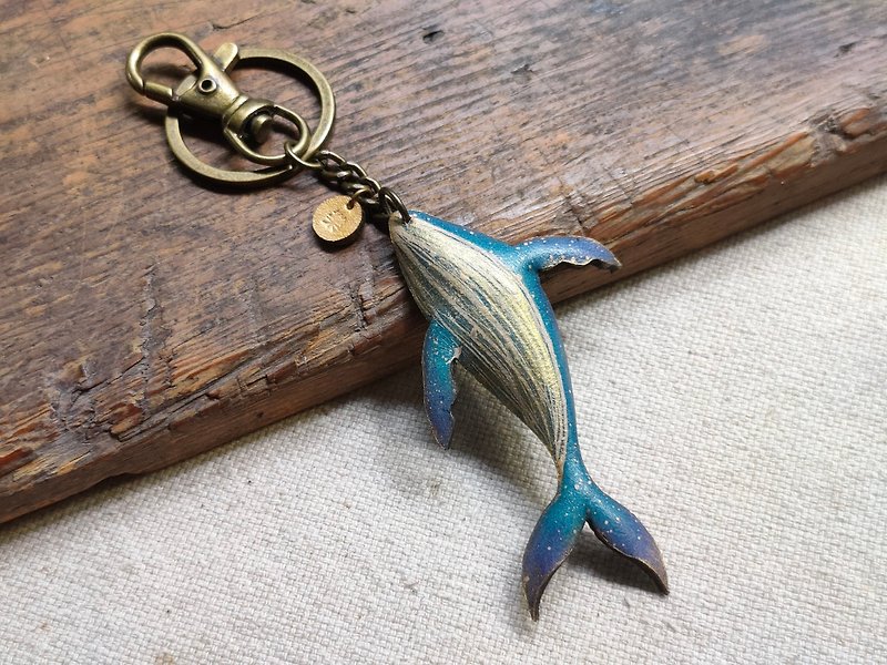 [Hand-dyed series-whale, blue whale/single] Leather accessories/leather key ring/hand-dyed leather