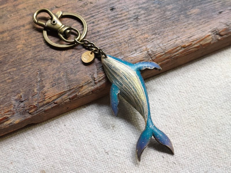 【鯨魚、藍鯨/單支】手染皮革/海洋生物/潛水/衝浪/鑰匙圈/whale - 鑰匙圈/鑰匙包 - 真皮 