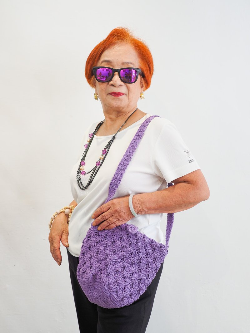 [Grandma’s clever knitting] Purely handmade purple marlin candy crochet shoulder bag - Messenger Bags & Sling Bags - Cotton & Hemp Purple