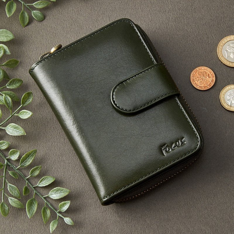 Genuine leather mid-fold wallet/women's mid-fold wallet with multiple card holders for change/female leather wallet_green/blue 2 colors optional (F3309) - กระเป๋าสตางค์ - หนังแท้ 