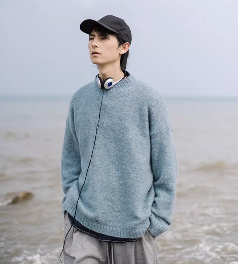 挪威森林 日系馬海毛針織毛衣 - 男毛衣/針織衫 - 其他材質 藍色