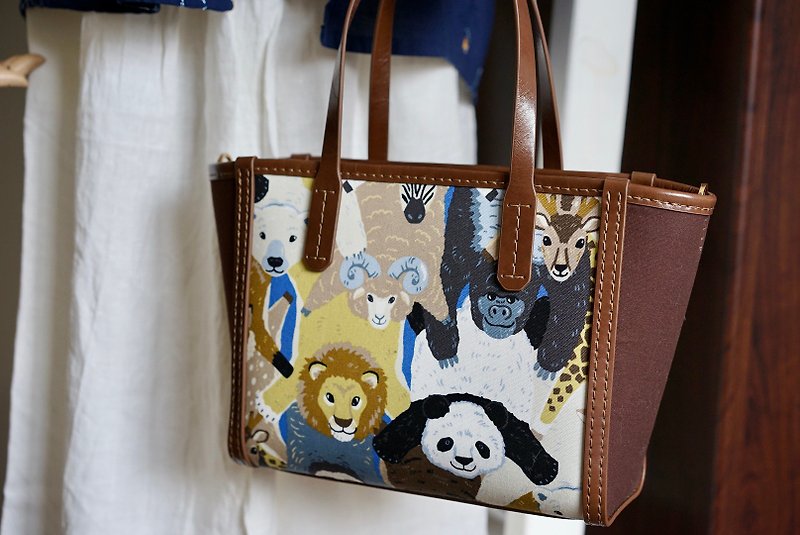 Unique Leather Stitching Linen Linen Animal Portrait Handbag - Handbags & Totes - Genuine Leather 