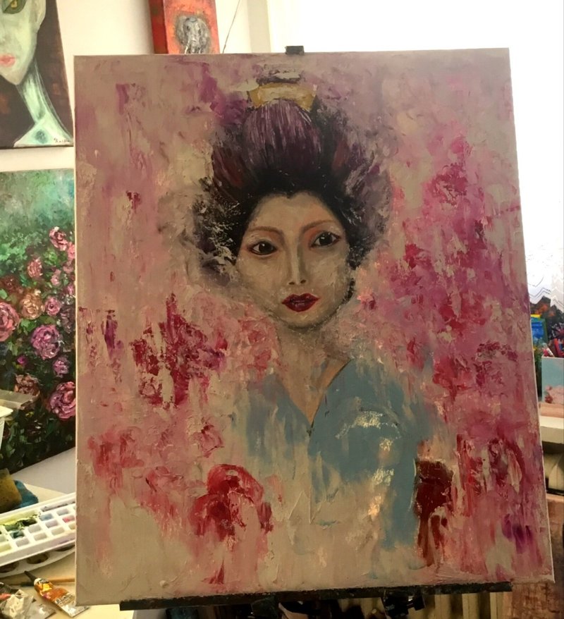 Japanese lady portrait - 壁貼/牆壁裝飾 - 其他材質 粉紅色