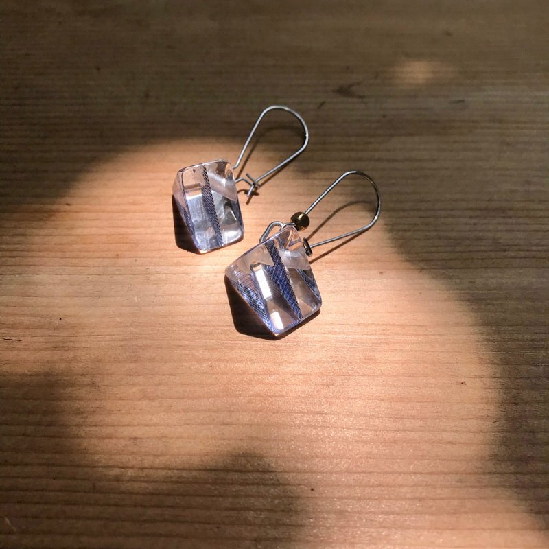 Cape/earrings transparent Korean style - Earrings & Clip-ons - Stainless Steel Blue