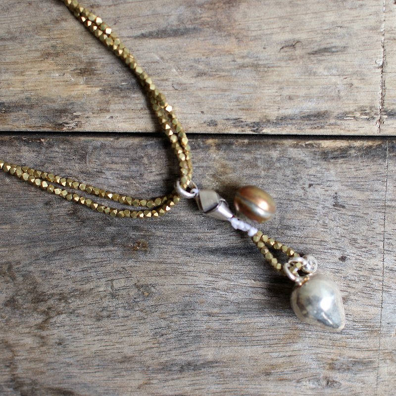 OMAKE bronze double bead necklace - สร้อยคอ - โลหะ สีทอง