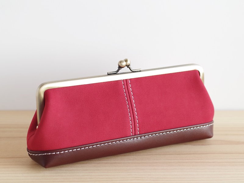 Leather purse pen case (glasses case) - กล่องดินสอ/ถุงดินสอ - หนังแท้ สีแดง