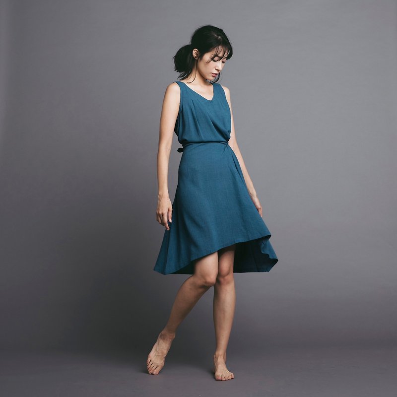 Multiwear dress- Blue - ชุดเดรส - ผ้าฝ้าย/ผ้าลินิน สีน้ำเงิน