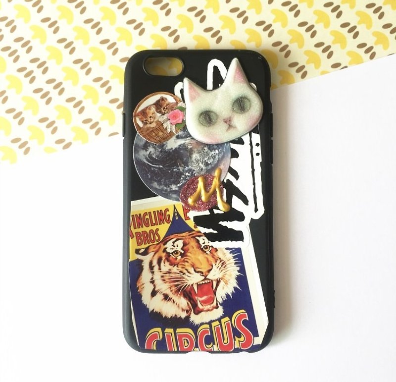 Magtyands hand collage cat tiger phone shell iphone6 ​​/ 6s - เคส/ซองมือถือ - ซิลิคอน สีดำ