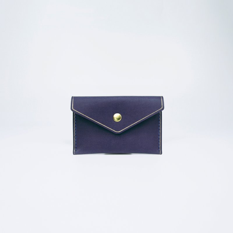 Genuine leather gold edge business card holder (blue) - กระเป๋าใส่เหรียญ - หนังแท้ สีน้ำเงิน