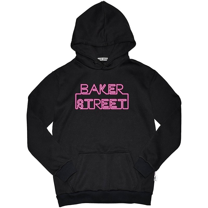 British Fashion Brand -Baker Street- Neon Board Printed Hoodie - เสื้อฮู้ด - ผ้าฝ้าย/ผ้าลินิน สีดำ