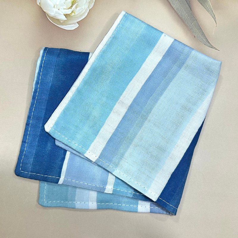 日本四層紗手帕 - 手帕 - 棉．麻 藍色