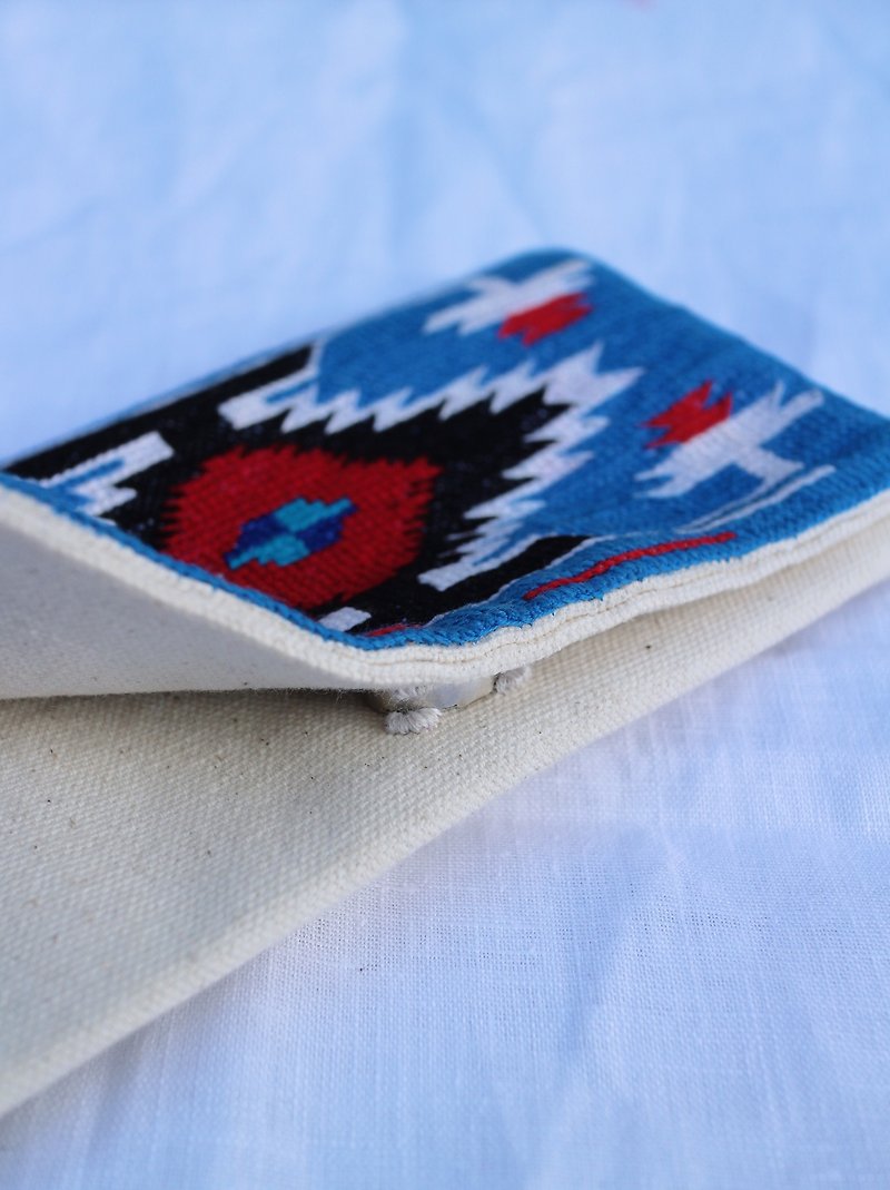 トライバル ハッピー トライバル 巾着 チマヨ風 - 財布 - 刺しゅう糸 ブルー