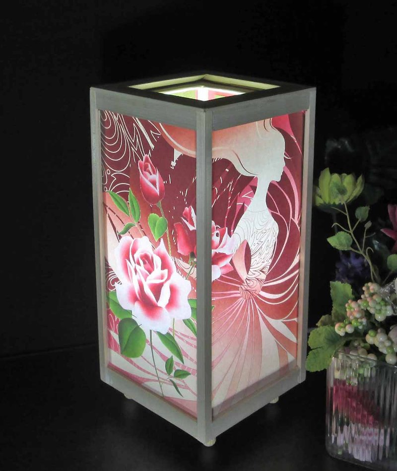 白桧枠造り　華燭の宿り木　天女の薔薇　LED昼白色　軽量・厚上質紙張貼 - 照明・ランプ - 木製 オレンジ