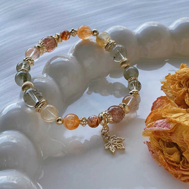 Tang Hong’s Love Song丨Green Ghost + Orange Gum Flower丨Recruiting Wealth, Recruiting Nobles and Improving Career Luck丨Customized Bracelet - Bracelets - Crystal Multicolor