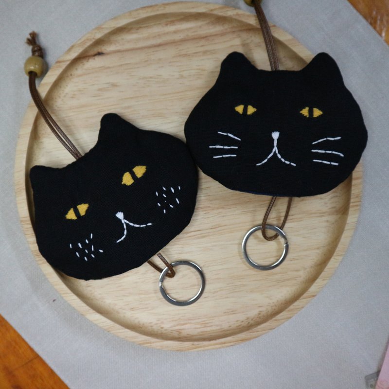 ฺlack cat -Keychain Holder,Key cover - 鎖匙扣/鎖匙包 - 棉．麻 