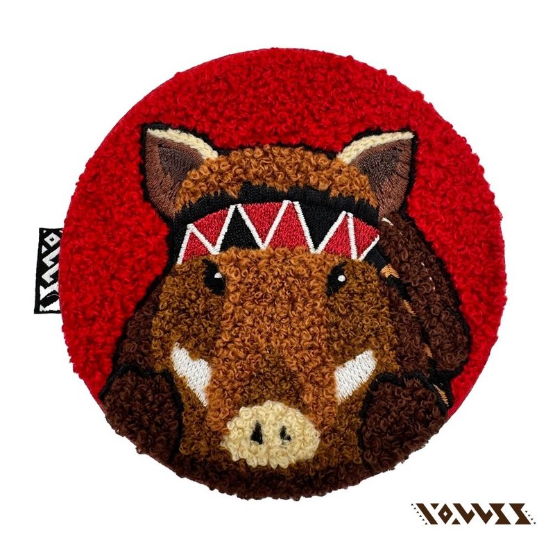 [Forest Animal Series] Mountain Boar Embroidered Coaster - ที่รองแก้ว - งานปัก สีแดง