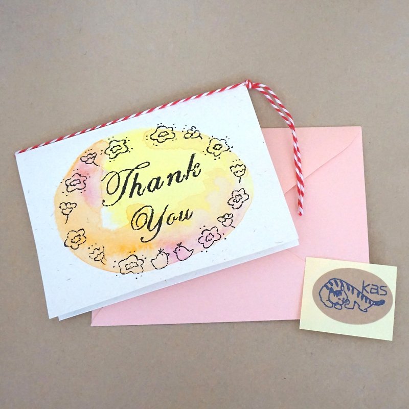 ガリ版印刷グリーティングカード「Thank You」(テクスチャー) - 卡片/明信片 - 紙 多色