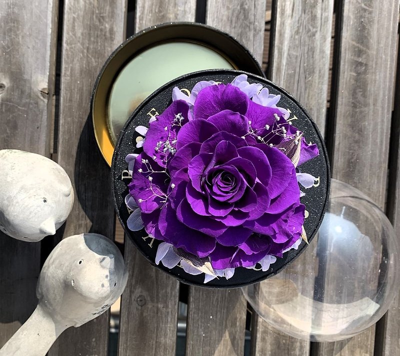 高貴な紫色のメリアローズボックス | 手作業で繋ぎ合わせた特大の新鮮なバラ | バレンタインデー - ドライフラワー・ブーケ - 寄せ植え・花 パープル