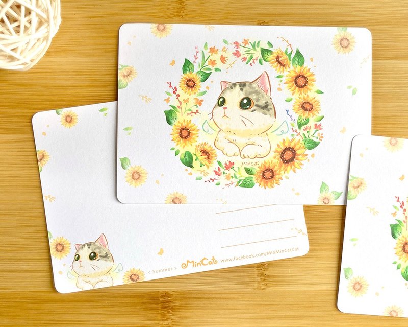 Four Seasons Series-Sunflower Meow Postcard - Cards & Postcards - Paper Yellow